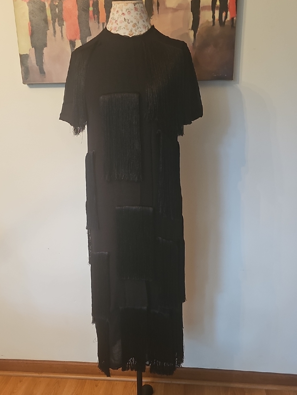 NWT ZARA Black Fringe Midi Dress. Size M